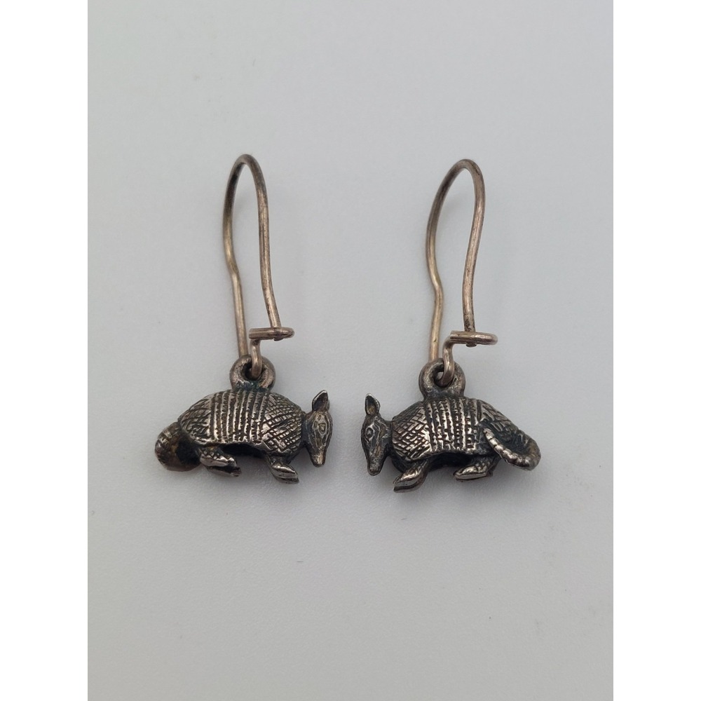 Armadillo Sterling Silver Dangle Earrings Southwestern Vintage Western Boho 3D